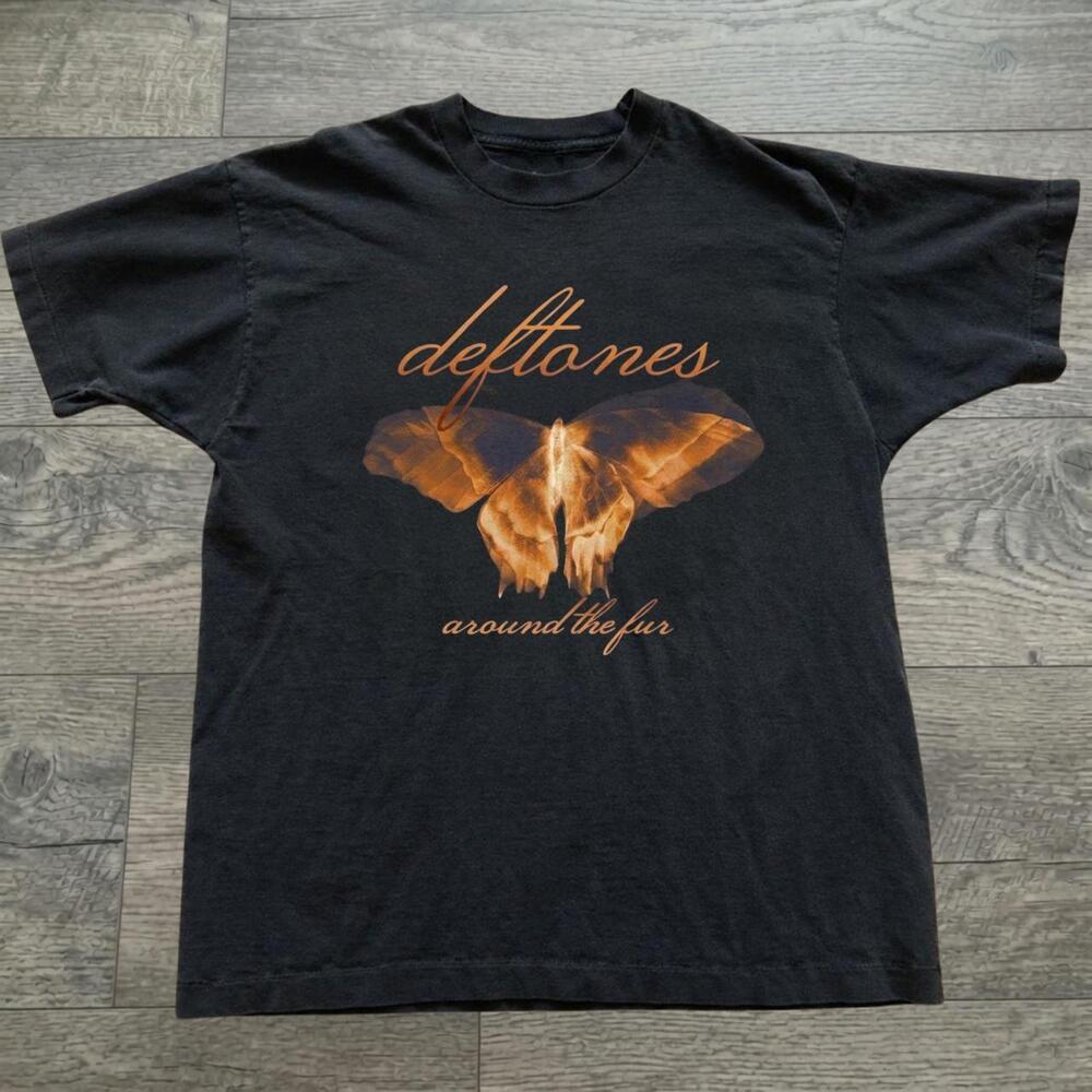 Deftones Around the Fur Moth Graphic Vintage Grunge Faded Black T-Shirt